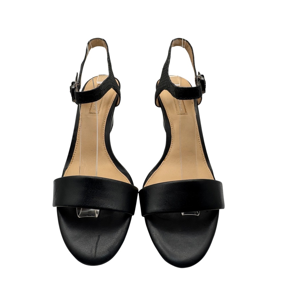 NWOT Antonio Melani Womens Leather Wedge Sandals Size 7.5 Black Cocktail Party